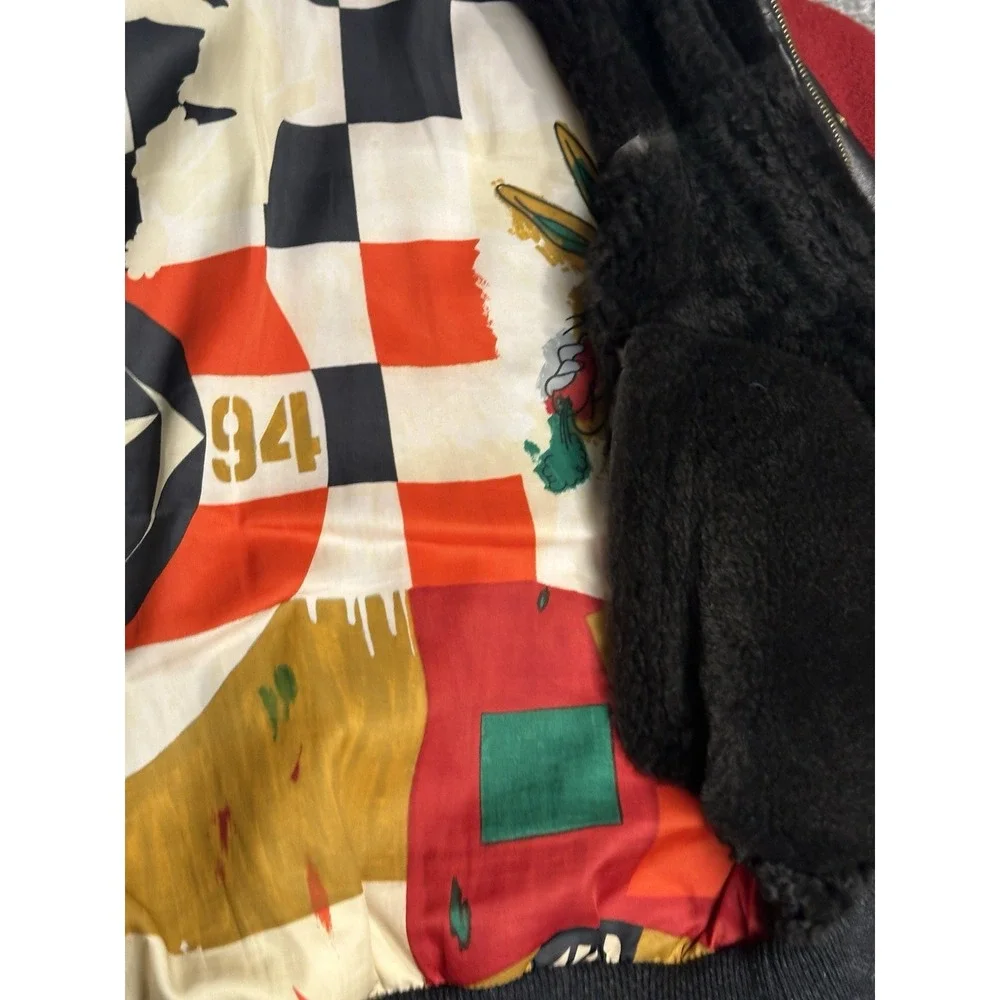 Vintage Iceberg Bugs Bunny Leather Wool Jacket 90s Made Italy Looney Tunes XL 54